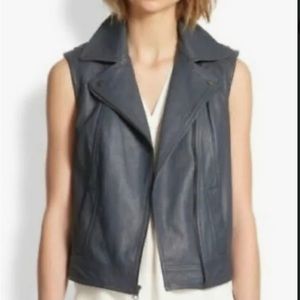 Vince graphite leather motorcycle vest.